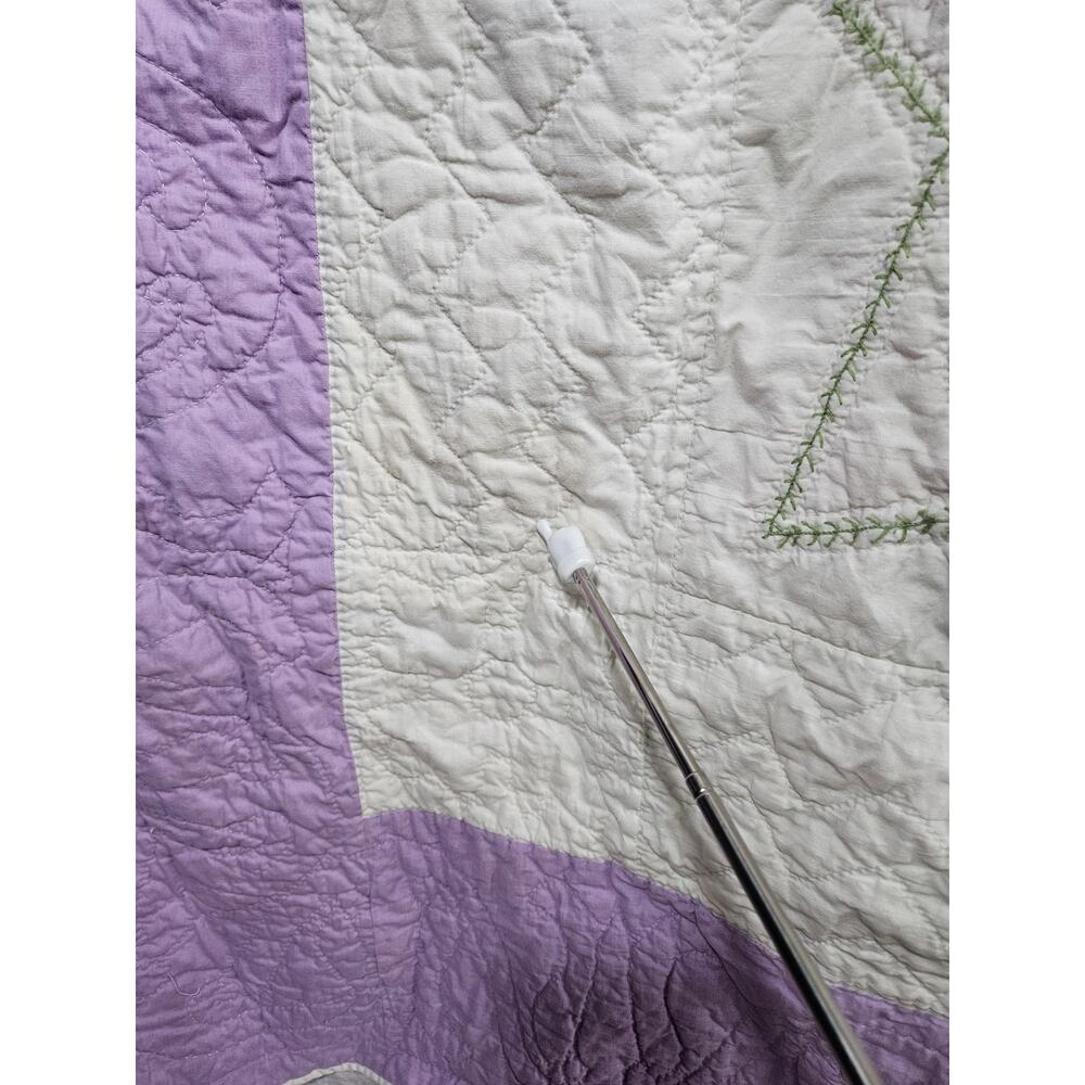 Vintage Handmade Embroidered Starburst Quilt 76x74 Purple White Full Size - Picture 7 of 13